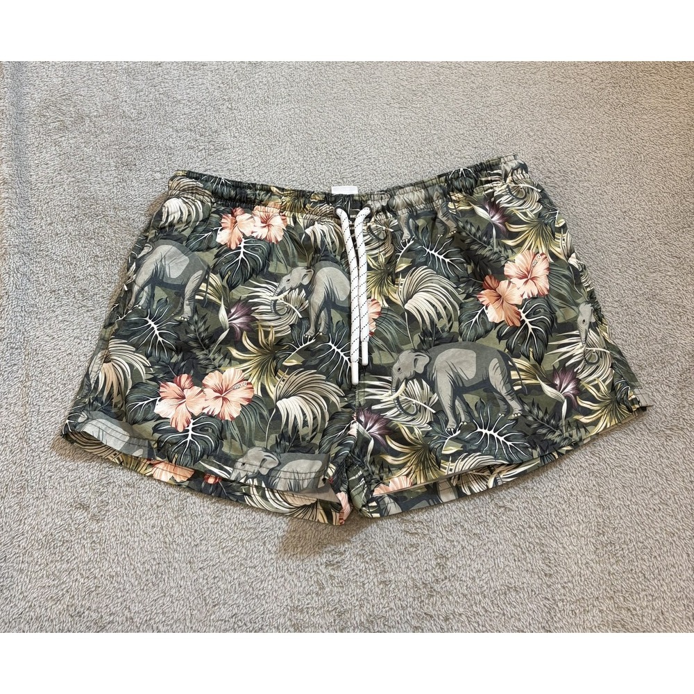AussieBum Mens Large Swim Trunk Shorts Tropical Elephant Floral Lined Drawstring